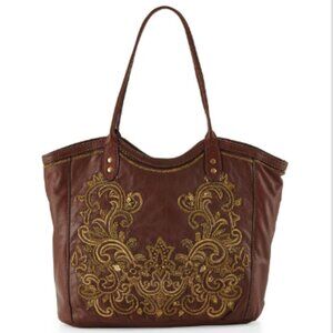 Vintage Designer ISABELLA FIORE Baroque Applique Maxima Leather Tote Brandy RARE